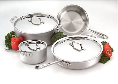 All-Clad 700393 Master Chef 2 Stainless Steel Tri-Ply Bonded Dishwasher Safe 7-Piece Cookware Set- Silver